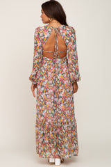 Multi-Color Floral Open Back Chiffon Maternity Maxi Dress