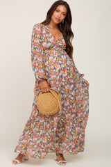 Multi-Color Floral Open Back Chiffon Maternity Maxi Dress