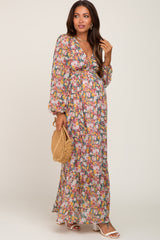 Multi-Color Floral Open Back Chiffon Maternity Maxi Dress