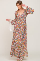 Multi-Color Floral Open Back Chiffon Maternity Maxi Dress