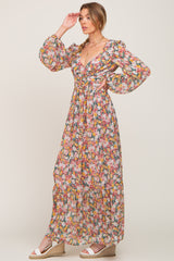 Multi-Color Floral Open Back Chiffon Maxi Dress