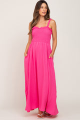 Fuchsia Smocked Cutout Maternity Midi Dress