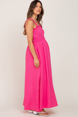 Fuchsia Smocked Cutout Maternity Midi Dress