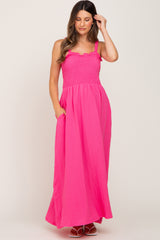 Fuchsia Smocked Cutout Maternity Midi Dress