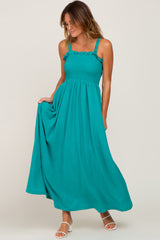 Teal Smocked Cutout Maternity Midi Dress