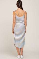 White Sleeveless Ribbed Striped Maternity Midi Dress