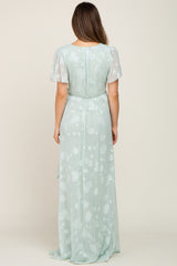 Mint Green Floral Applique Chiffon Maternity Maxi Dress