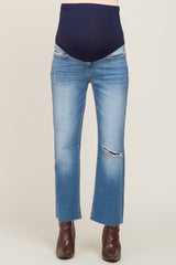 Blue Raw Hem Straight Leg Maternity Jeans