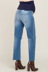 Blue Raw Hem Straight Leg Maternity Jeans