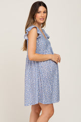 Blue Floral Eyelet Maternity Dress