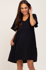 Black Basic V-Neck Maternity Dress