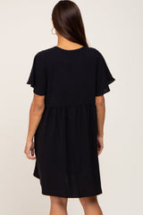 Black Basic V-Neck Maternity Dress