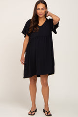 Black Basic V-Neck Maternity Dress