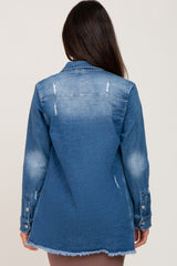 Blue Distressed Frayed Hem Denim Jacket