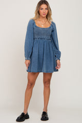 Blue Denim Smocked Mini Dress