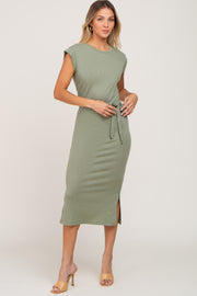 Sage Fitted Side Slit Midi Dress