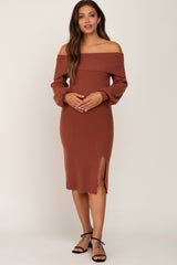 Rust Off Shoulder Maternity Sweater Dress