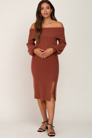 Rust Off Shoulder Maternity Sweater Dress