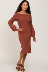 Rust Off Shoulder Maternity Sweater Dress