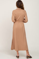 Taupe Button Accent Collared Maxi Dress