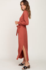 Rust Button Accent Collared Maxi Dress