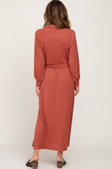 Rust Button Accent Collared Maxi Dress