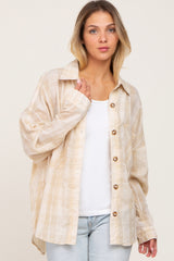 Taupe Plaid Front Pocket Button Up Top