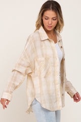 Taupe Plaid Front Pocket Button Up Top