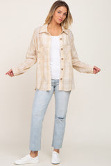 Taupe Plaid Front Pocket Button Up Top