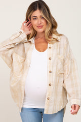 Taupe Plaid Front Pocket Maternity Button Up Top