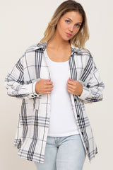 White Plaid Front Pocket Maternity Button Up Top