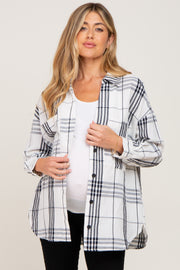 White Plaid Front Pocket Maternity Button Up Top