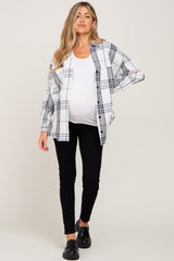 White Plaid Front Pocket Maternity Button Up Top