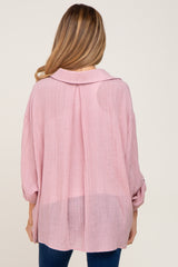 Mauve Rolled Cuff Maternity Button Down Blouse