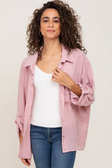 Mauve Rolled Cuff Maternity Button Down Blouse