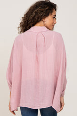 Mauve Rolled Cuff Button Down Blouse