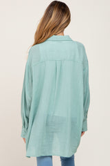 Mint Lightweight Sheer Button Down Maternity Blouse