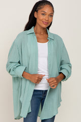 Mint Lightweight Sheer Button Down Blouse