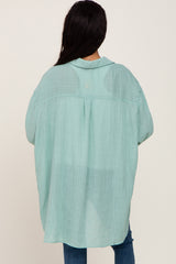 Mint Lightweight Sheer Button Down Blouse