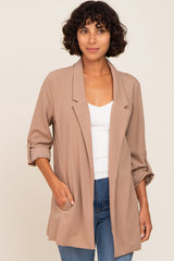 Taupe Side Slit 3/4 Sleeve Maternity Blazer