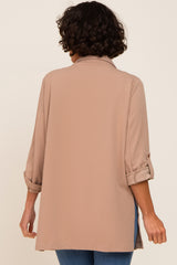 Taupe Side Slit 3/4 Sleeve Blazer