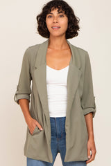 Olive Side Slit 3/4 Sleeve Maternity Blazer