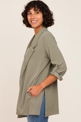 Olive Side Slit 3/4 Sleeve Blazer