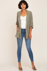 Olive Side Slit 3/4 Sleeve Blazer