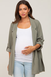 Olive Side Slit 3/4 Sleeve Maternity Blazer