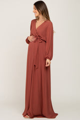 Rust Wrap Front Chiffon Maternity Gown