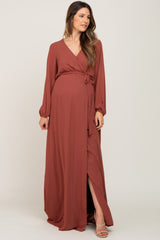 Rust Wrap Front Chiffon Maternity Gown