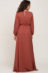 Rust Wrap Front Chiffon Gown