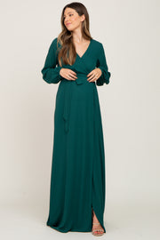 Forest Green Wrap Front Chiffon Maternity Gown