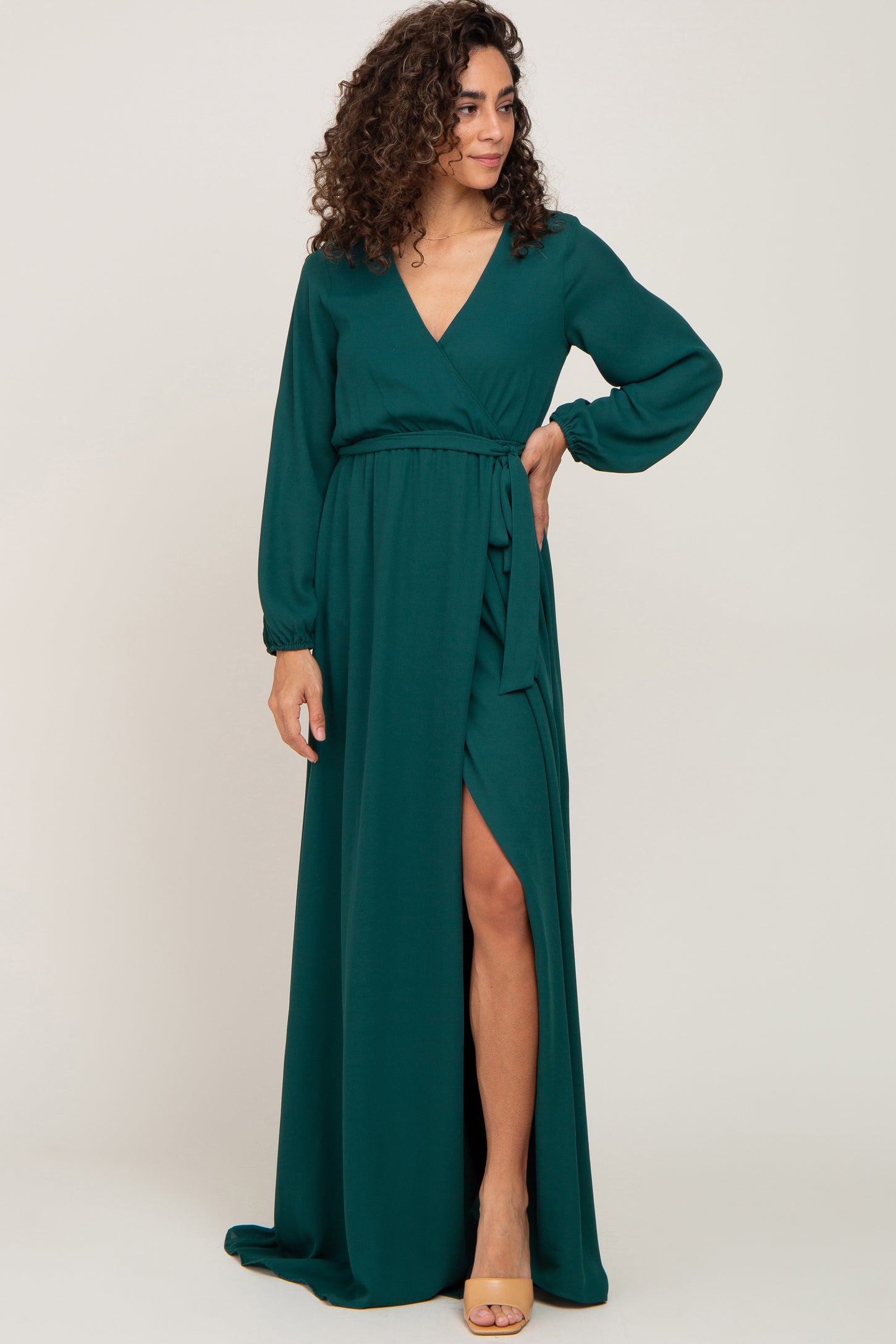 Forest Green Wrap Front Chiffon Maternity Gown– PinkBlush